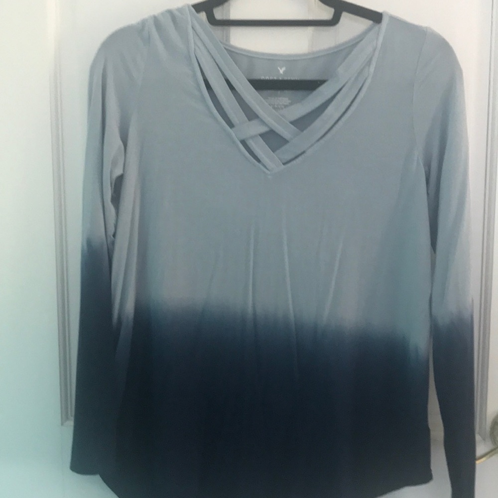 AE Blue Ombré Crisscross long sleeved top